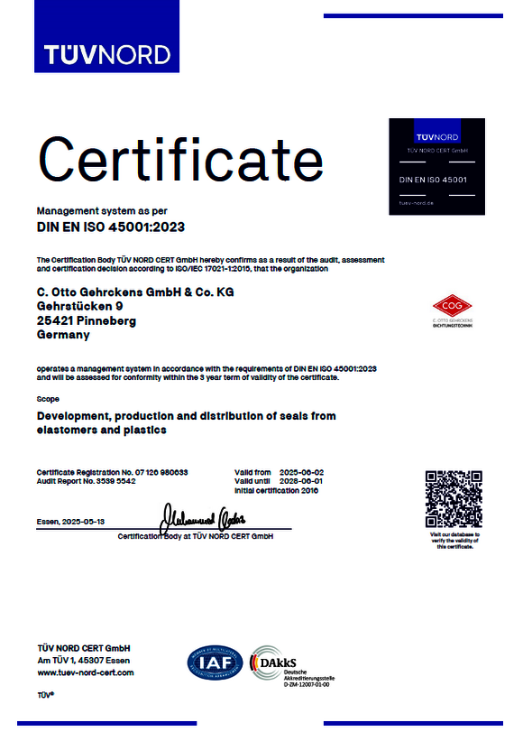 Certificate DIN ISO 45001: 2023 Certificate DIN ISO 45001: 2023